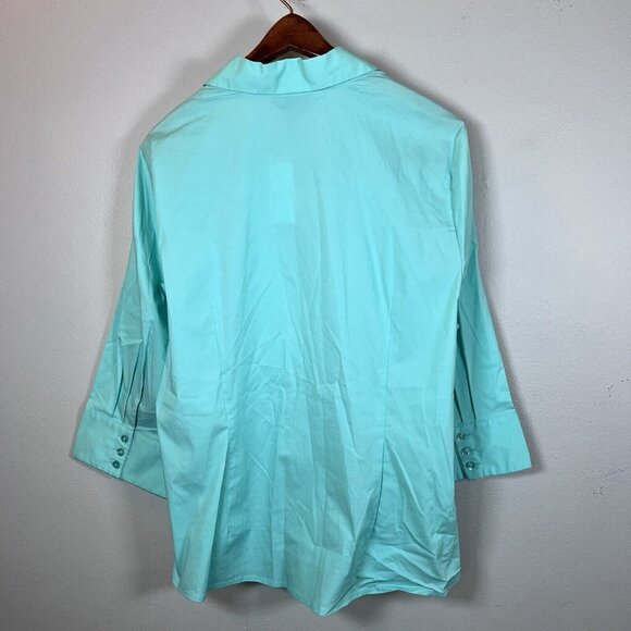 Lane Bryant Top Women’s Size 18/20 V-Neck 3/4 Sleeve Cotton Blue Stretch Casual - Picture 4 of 9